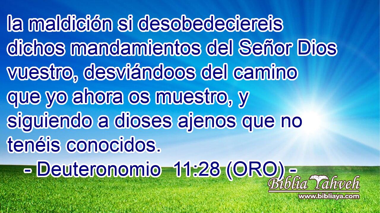  la maldición si desobedeciereis dichos mandamientos del Señor Dios vuestro, desviándoos del camino que yo ahora os muestro, y siguiendo a dioses ajenos que no tenéis conocidos. 