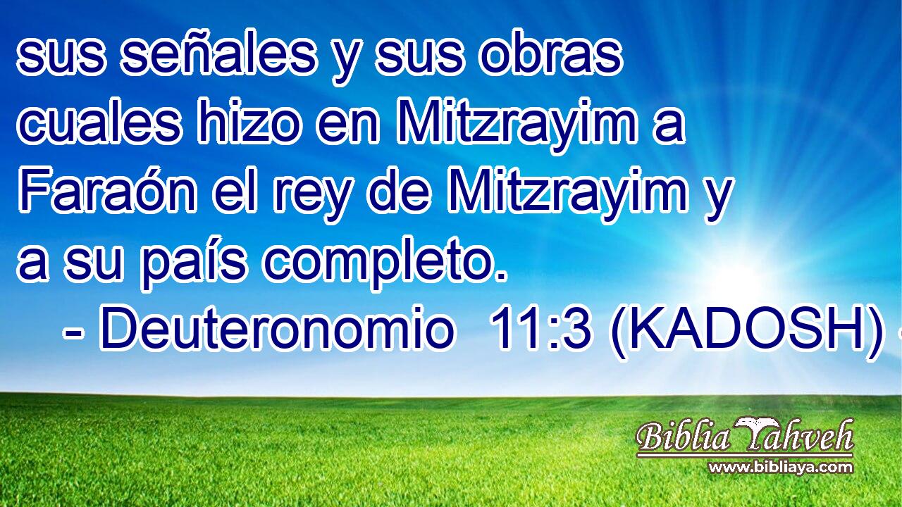  sus señales y sus obras cuales hizo en Mitzrayim a Faraón el rey de Mitzrayim y a su país completo. 