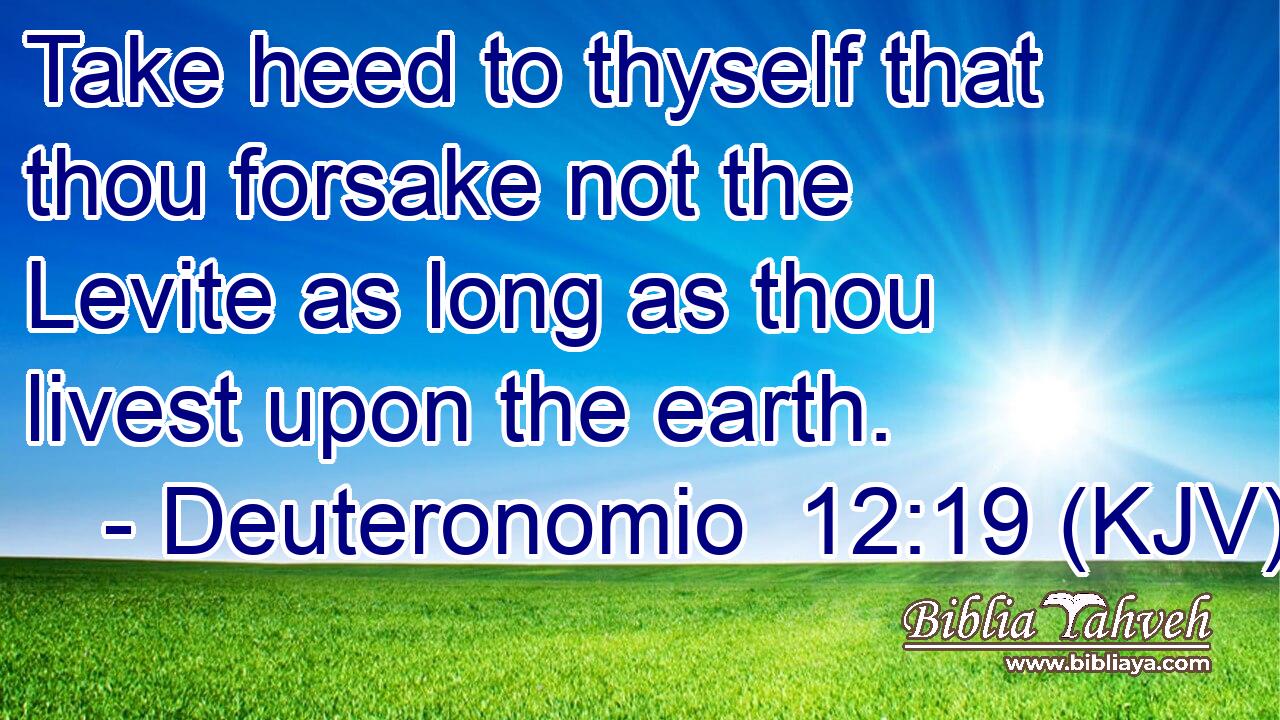 Take heed to thyself that thou forsake not the Levite as long as thou livest upon the earth.
