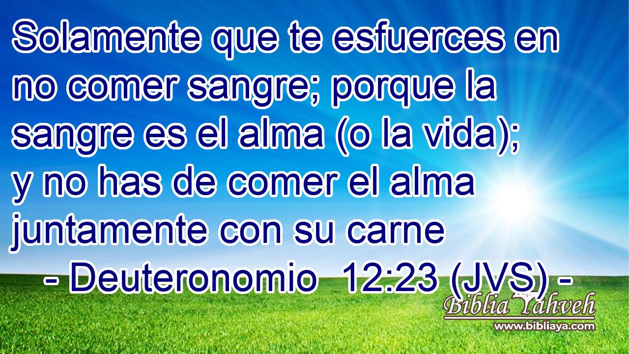 Solamente que te esfuerces en no comer sangre; porque la sangre es el alma (o la vida); y no has de comer el alma juntamente con su carne