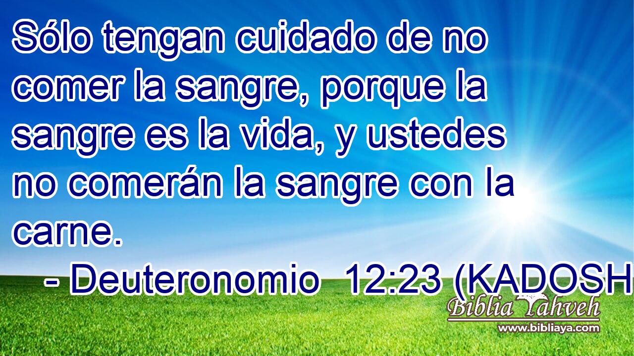  Sólo tengan cuidado de no comer la sangre, porque la sangre es la vida, y ustedes no comerán la sangre con la carne. 