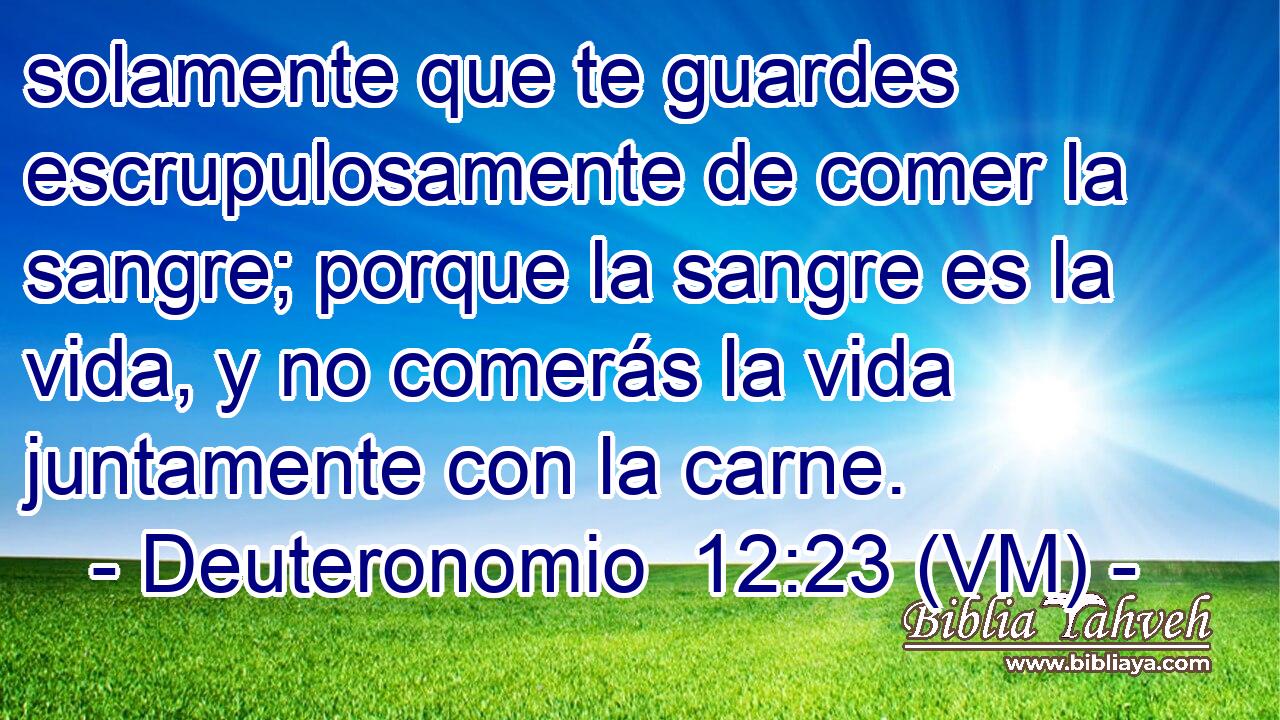  solamente que te guardes escrupulosamente de comer la sangre; porque la sangre es la vida, y no comerás la vida juntamente con la carne. 