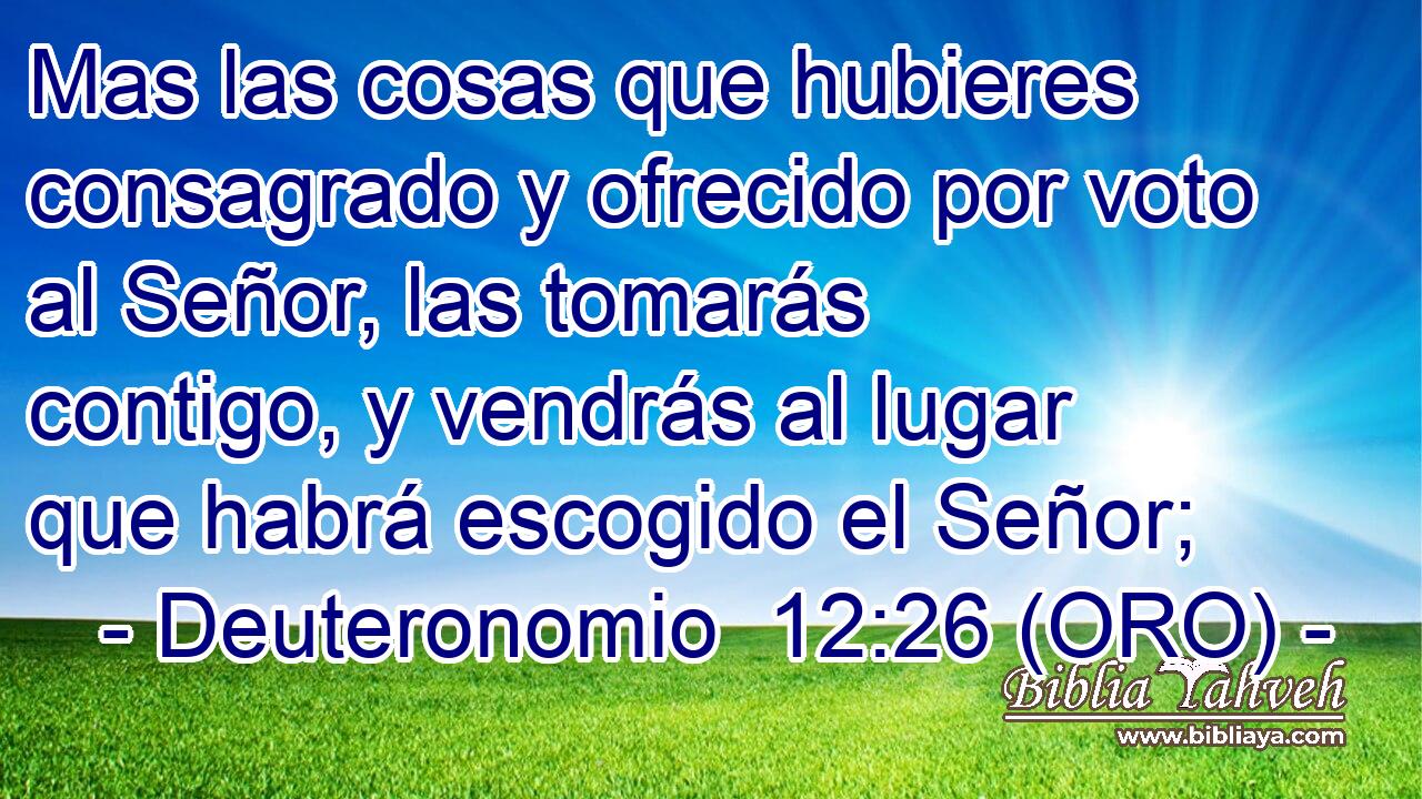  Mas las cosas que hubieres consagrado y ofrecido por voto al Señor, las tomarás contigo, y vendrás al lugar que habrá escogido el Señor; 