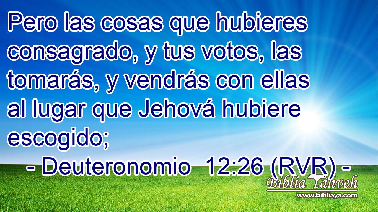 Pero las cosas que hubieres consagrado, y tus votos, las tomarás, y vendrás con ellas al lugar que Jehová hubiere escogido;
