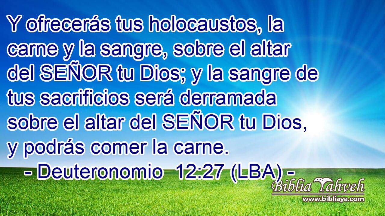 Y ofrecerás tus holocaustos, la carne y la sangre, sobre el altar del SEÑOR tu Dios; y la sangre de tus sacrificios será derramada sobre el altar del SEÑOR tu Dios, y podrás comer la carne.
