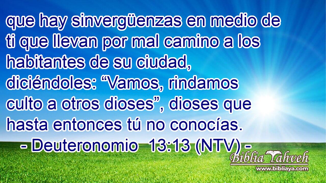 que hay sinvergüenzas en medio de ti que llevan por mal camino a los habitantes de su ciudad, diciéndoles: “Vamos, rindamos culto a otros dioses”, dioses que hasta entonces tú no conocías.