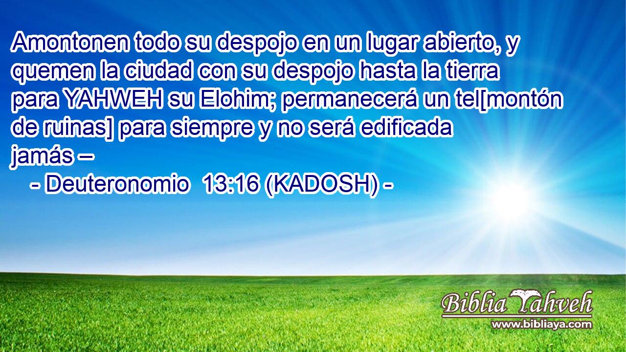  Amontonen todo su despojo en un lugar abierto, y quemen la ciudad con su despojo hasta la tierra para YAHWEH su Elohim; permanecerá un tel[montón de ruinas] para siempre y no será edificada jamás – 