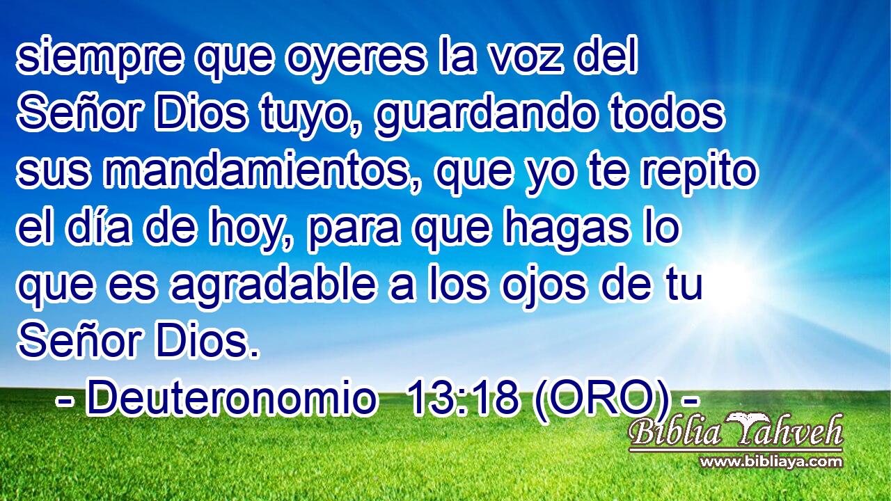  siempre que oyeres la voz del Señor Dios tuyo, guardando todos sus mandamientos, que yo te repito el día de hoy, para que hagas lo que es agradable a los ojos de tu Señor Dios. 