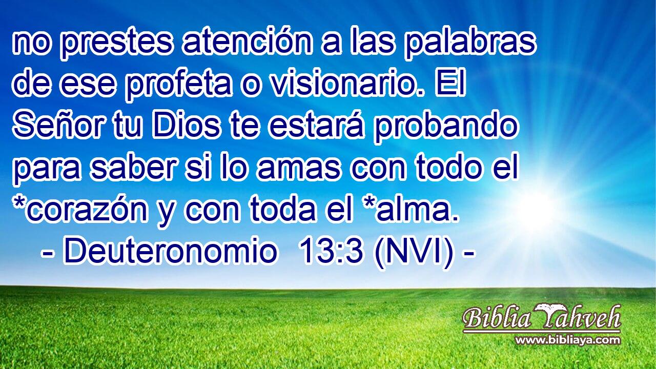  no prestes atención a las palabras de ese profeta o visionario. El Señor tu Dios te estará probando para saber si lo amas con todo el *corazón y con toda el *alma. 
