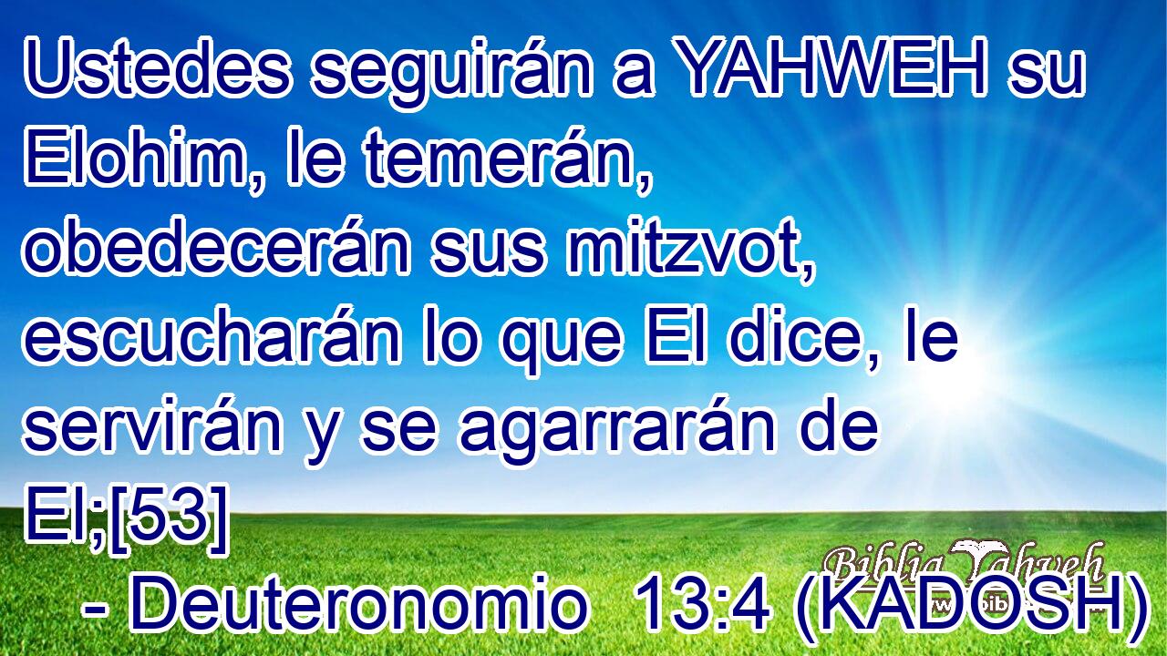  Ustedes seguirán a YAHWEH su Elohim, le temerán, obedecerán sus mitzvot, escucharán lo que El dice, le servirán y se agarrarán de El;[53] 