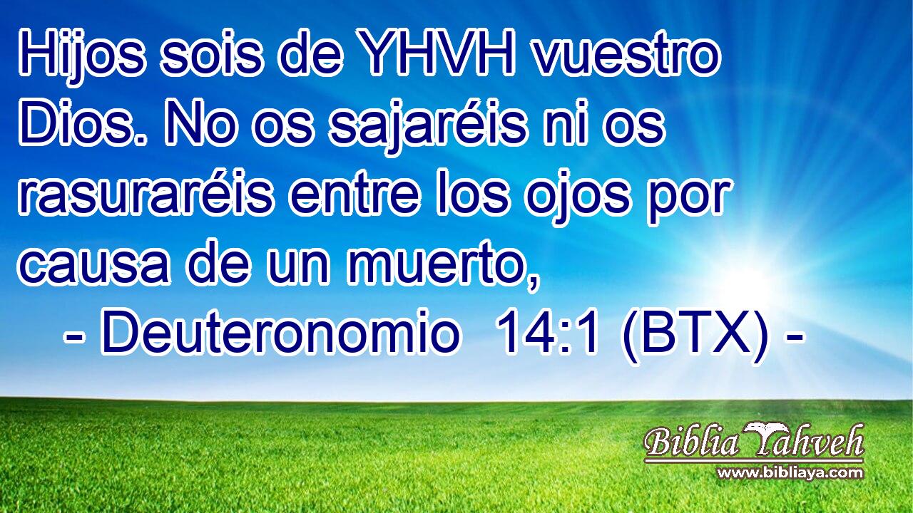 Hijos sois de YHVH vuestro Dios. No os sajaréis ni os rasuraréis entre los ojos por causa de un muerto,