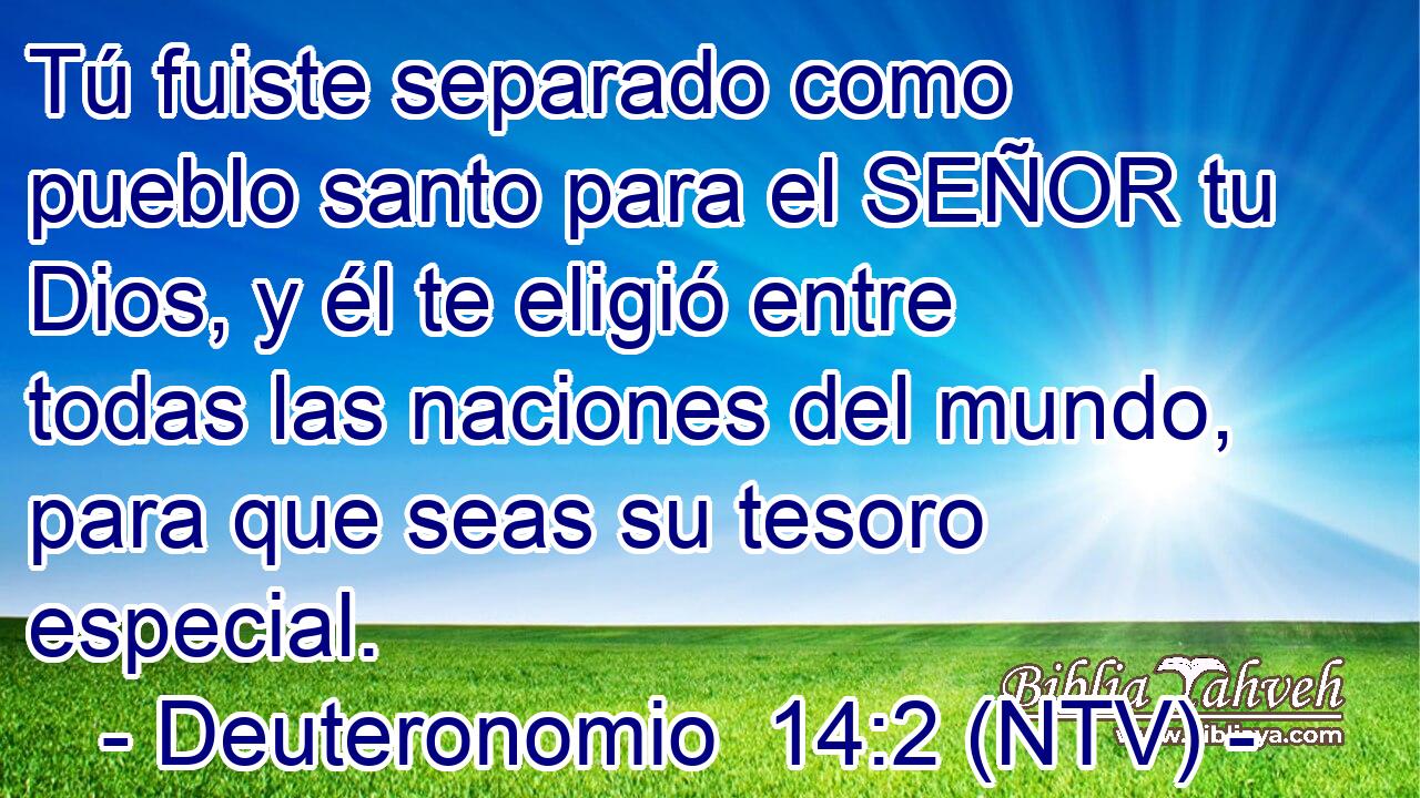 Tú fuiste separado como pueblo santo para el SEÑOR tu Dios, y él te eligió entre todas las naciones del mundo, para que seas su tesoro especial.