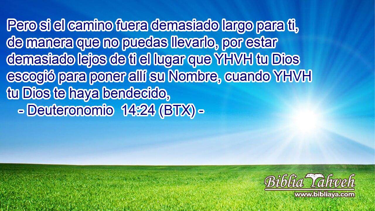 Pero si el camino fuera demasiado largo para ti, de manera que no puedas llevarlo, por estar demasiado lejos de ti el lugar que YHVH tu Dios escogió para poner allí su Nombre, cuando YHVH tu Dios te haya bendecido,