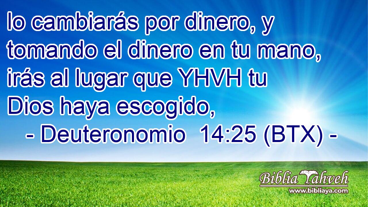 lo cambiarás por dinero, y tomando el dinero en tu mano, irás al lugar que YHVH tu Dios haya escogido,