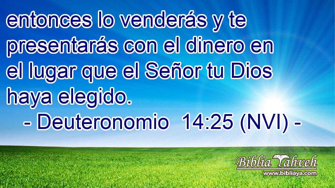  entonces lo venderás y te presentarás con el dinero en el lugar que el Señor tu Dios haya elegido. 