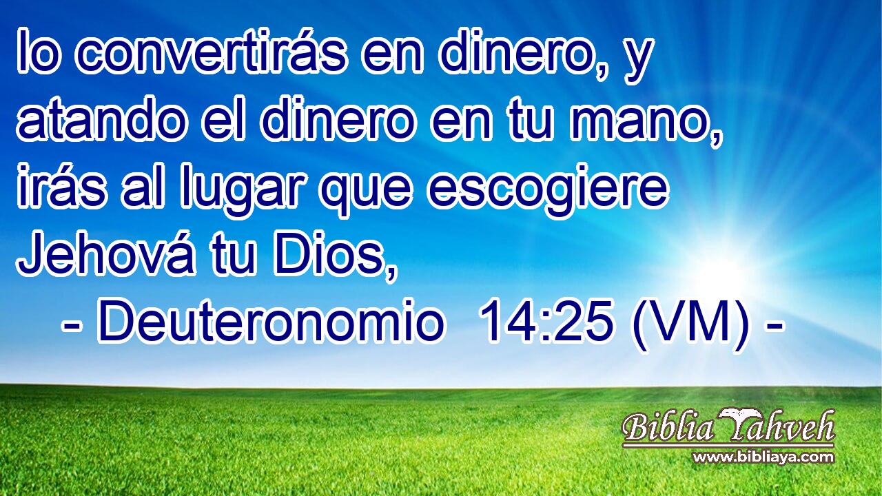  lo convertirás en dinero, y atando el dinero en tu mano, irás al lugar que escogiere Jehová tu Dios, 