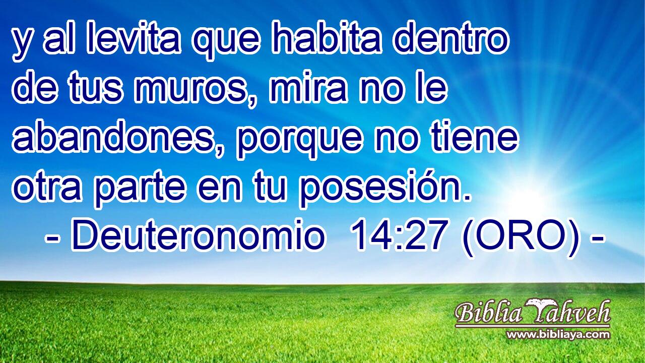  y al levita que habita dentro de tus muros, mira no le abandones, porque no tiene otra parte en tu posesión. 