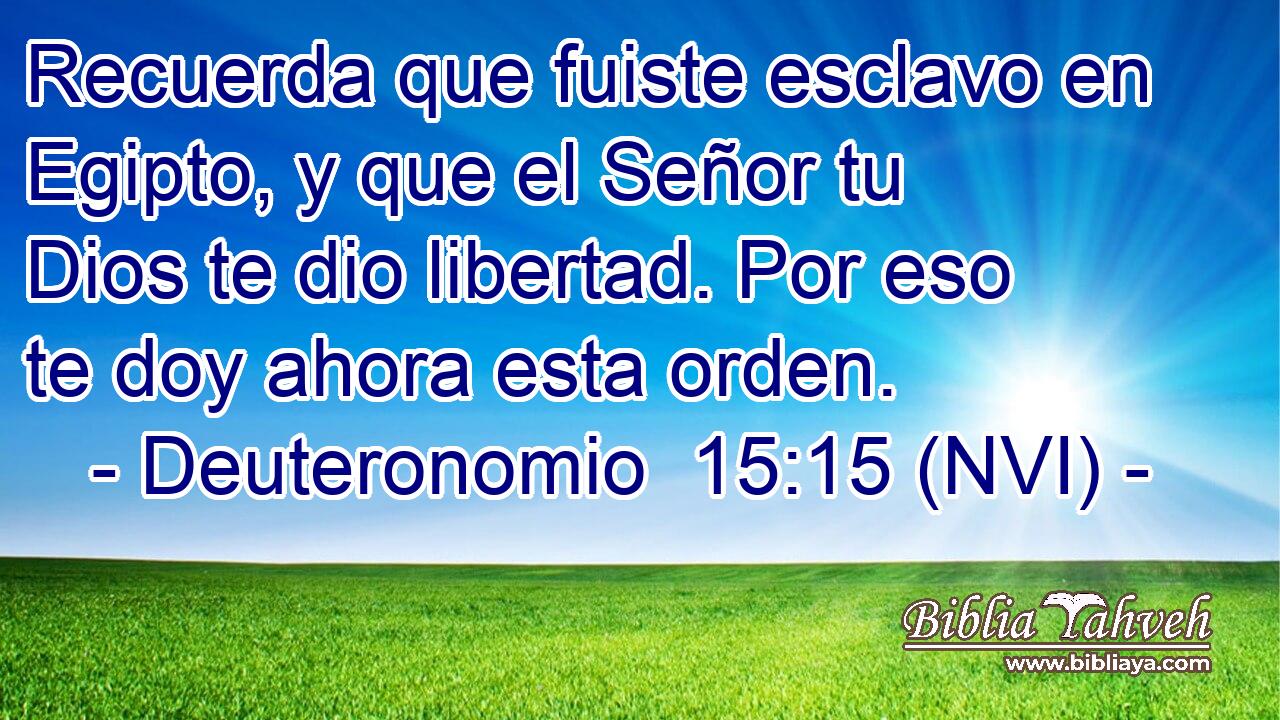  Recuerda que fuiste esclavo en Egipto, y que el Señor tu Dios te dio libertad. Por eso te doy ahora esta orden. 