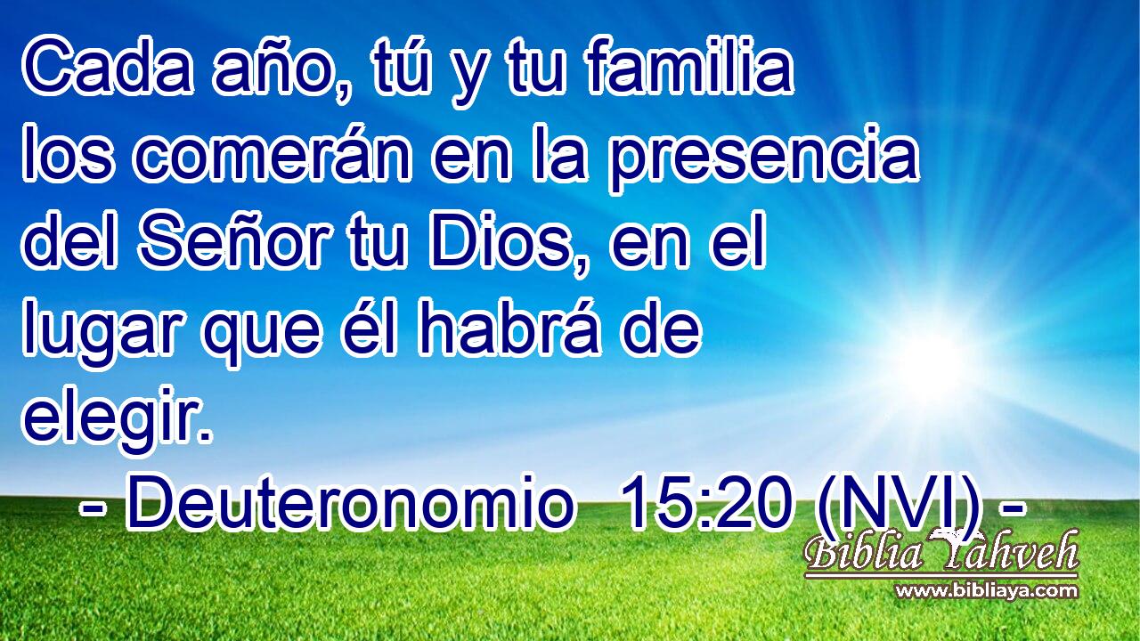  Cada año, tú y tu familia los comerán en la presencia del Señor tu Dios, en el lugar que él habrá de elegir. 