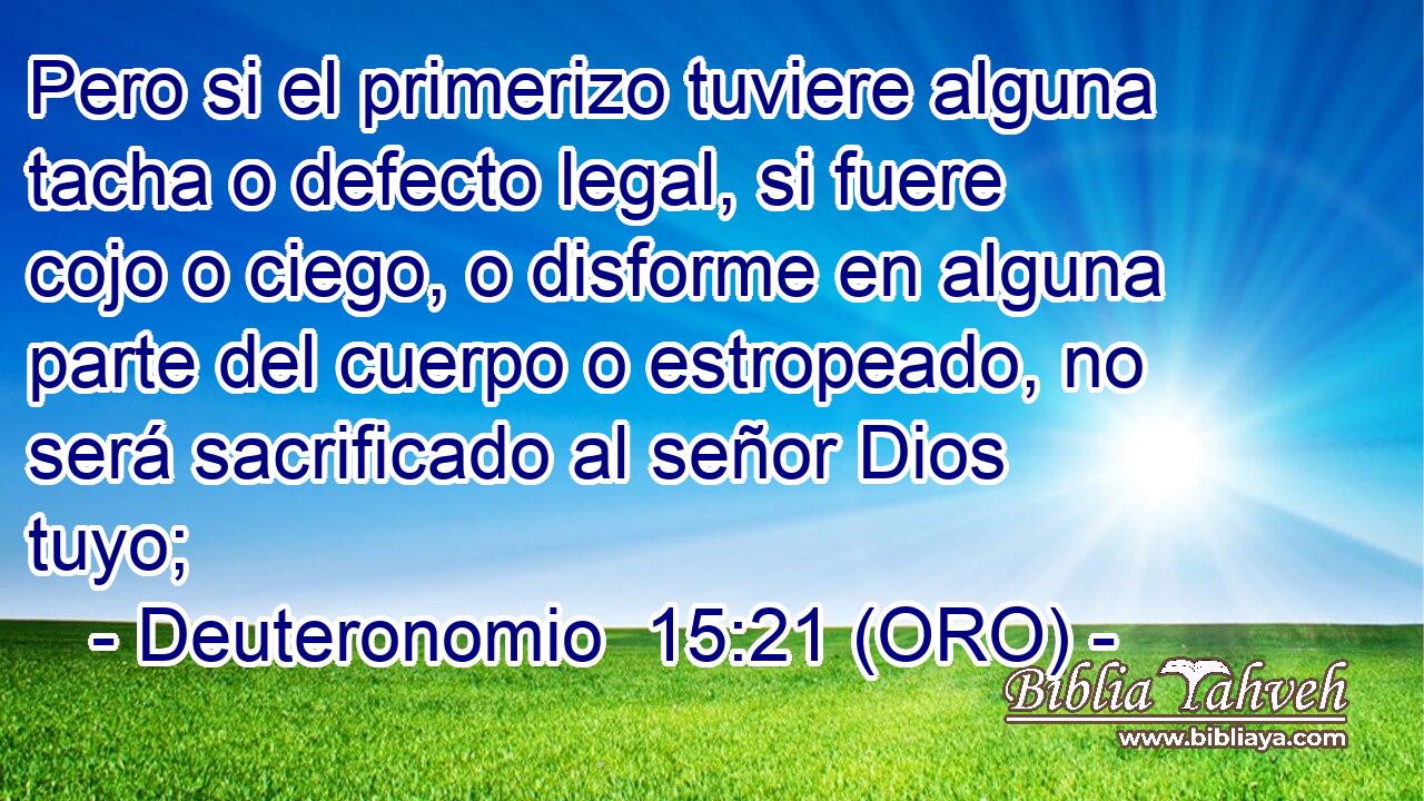  Pero si el primerizo tuviere alguna tacha o defecto legal, si fuere cojo o ciego, o disforme en alguna parte del cuerpo o estropeado, no será sacrificado al señor Dios tuyo; 