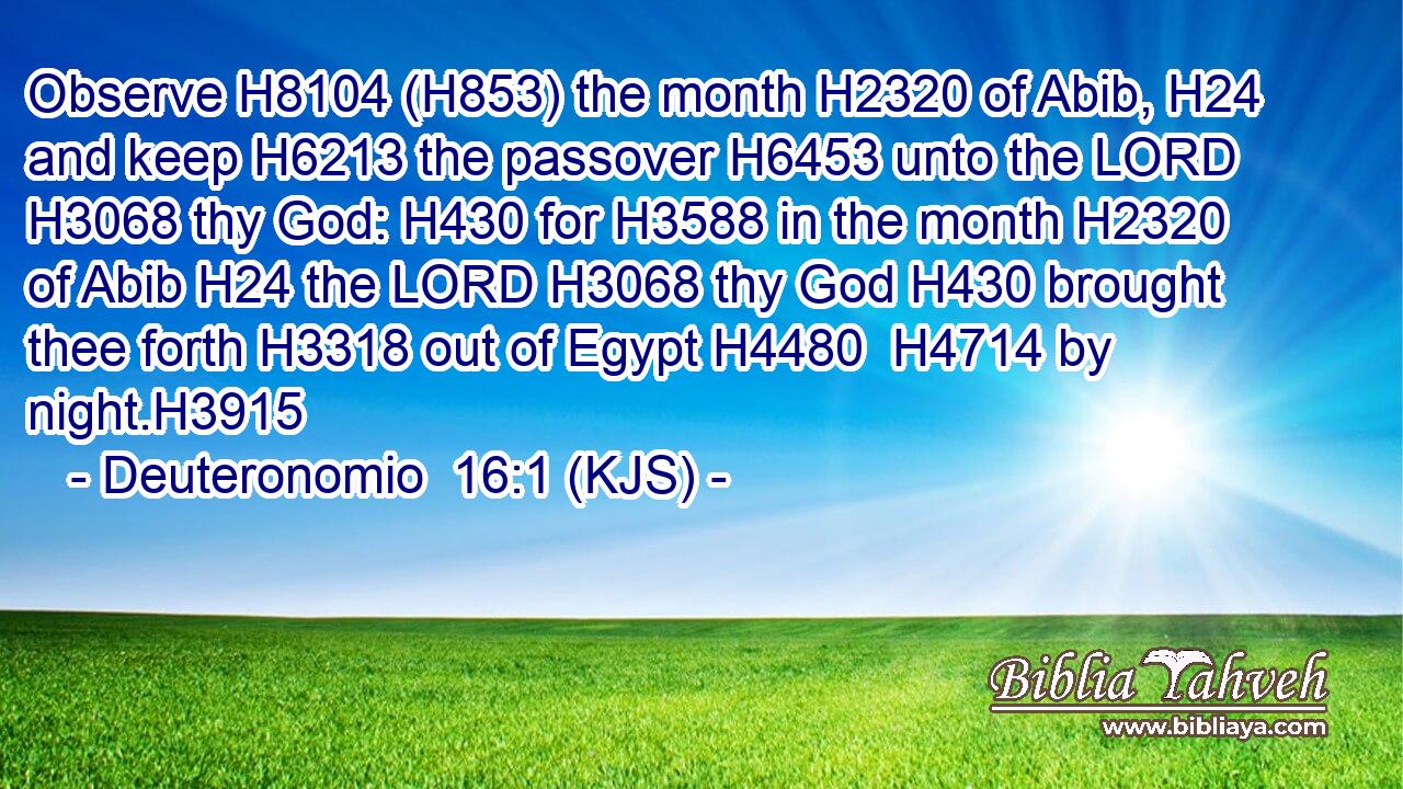 Observe H8104 (H853) the month H2320 of Abib, H24 and keep H6213 the passover H6453 unto the LORD H3068 thy God: H430 for H3588 in the month H2320 of Abib H24 the LORD H3068 thy God H430 brought thee forth H3318 out of Egypt H4480  H4714 by night.H3915