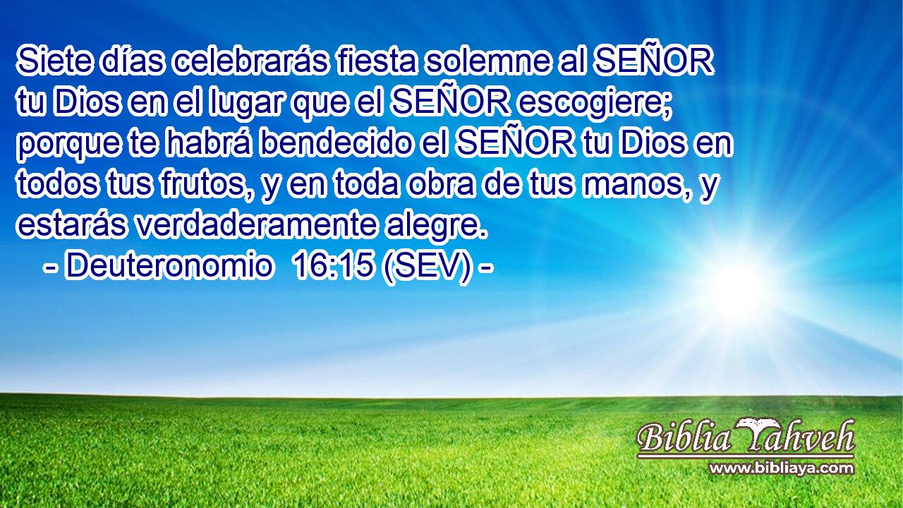 Siete días celebrarás fiesta solemne al SEÑOR tu Dios en el lugar que el SEÑOR escogiere; porque te habrá bendecido el SEÑOR tu Dios en todos tus frutos, y en toda obra de tus manos, y estarás verdaderamente alegre.