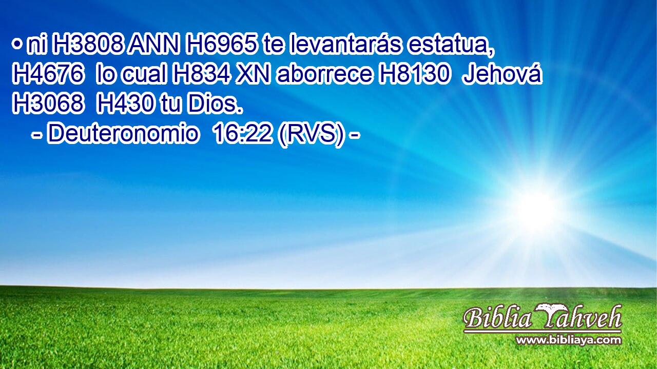 • ni H3808 ANN H6965 te levantarás estatua, H4676  lo cual H834 XN aborrece H8130  Jehová H3068  H430 tu Dios. 