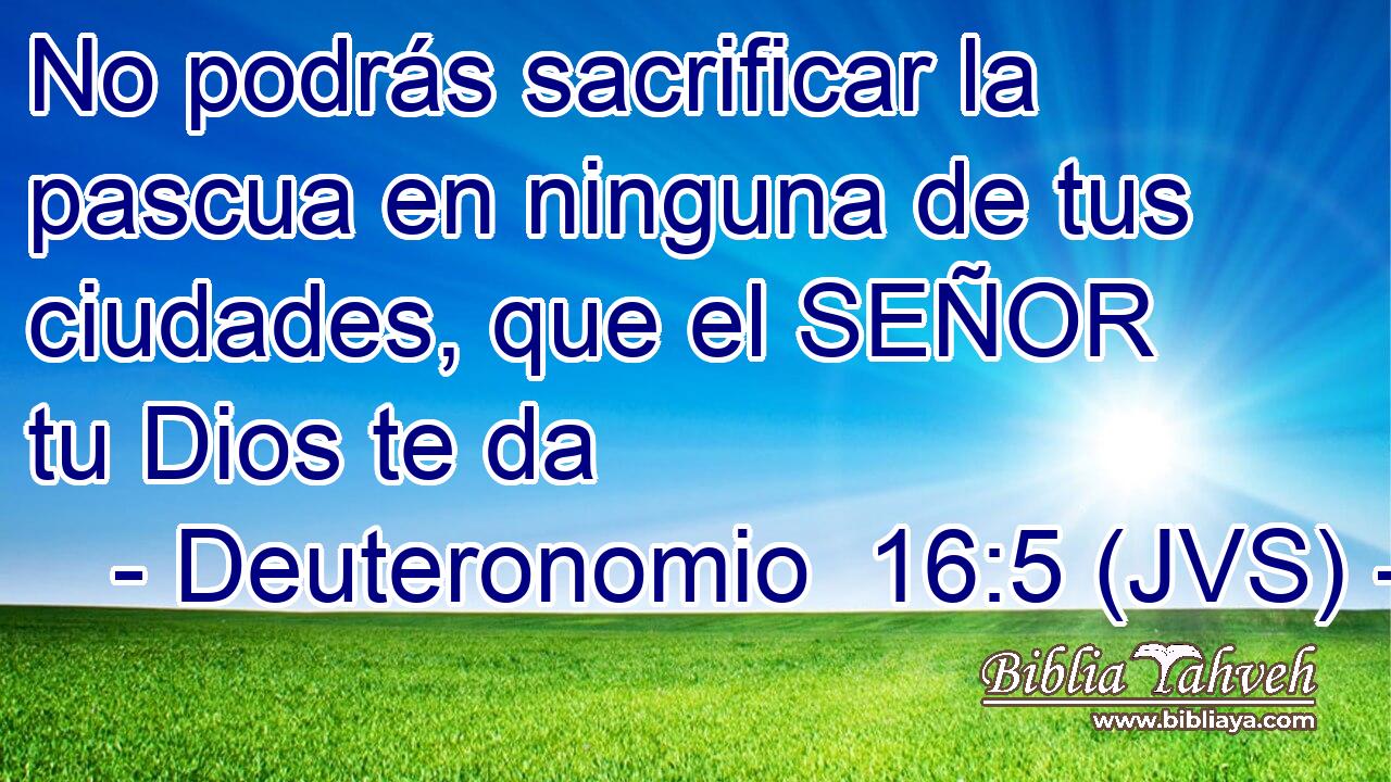 No podrás sacrificar la pascua en ninguna de tus ciudades, que el SEÑOR tu Dios te da