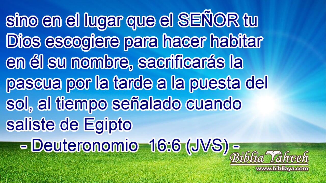 sino en el lugar que el SEÑOR tu Dios escogiere para hacer habitar en él su nombre, sacrificarás la pascua por la tarde a la puesta del sol, al tiempo señalado cuando saliste de Egipto