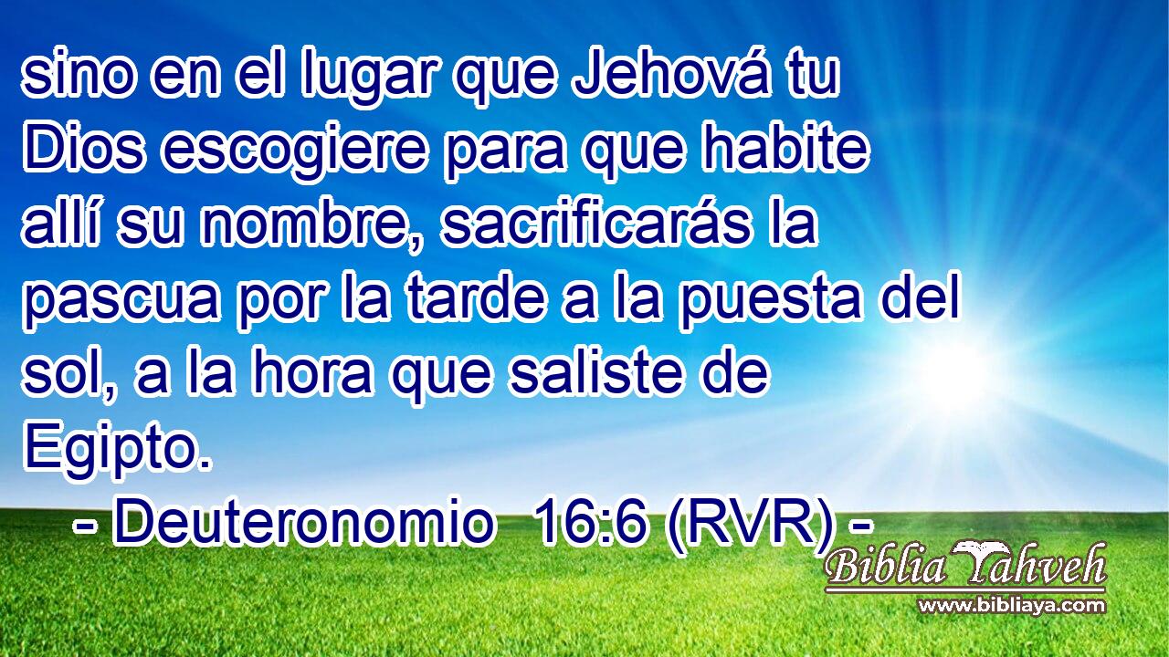 sino en el lugar que Jehová tu Dios escogiere para que habite allí su nombre, sacrificarás la pascua por la tarde a la puesta del sol, a la hora que saliste de Egipto.