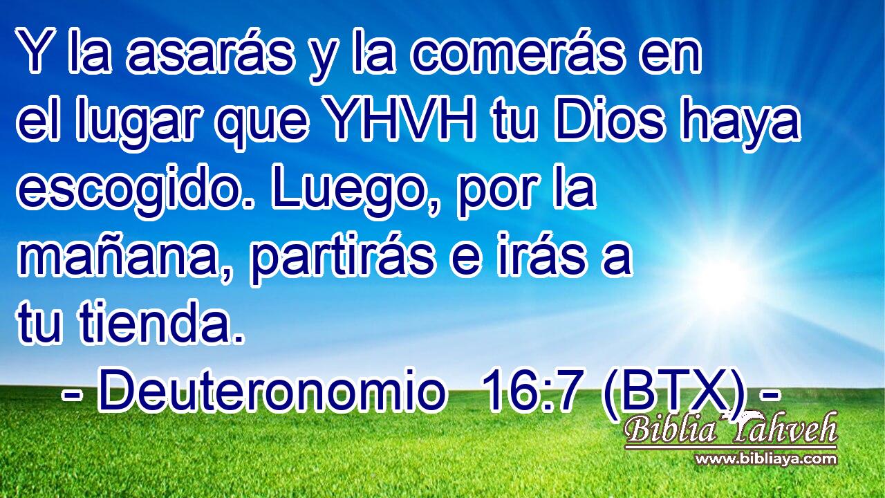 Y la asarás y la comerás en el lugar que YHVH tu Dios haya escogido. Luego, por la mañana, partirás e irás a tu tienda.