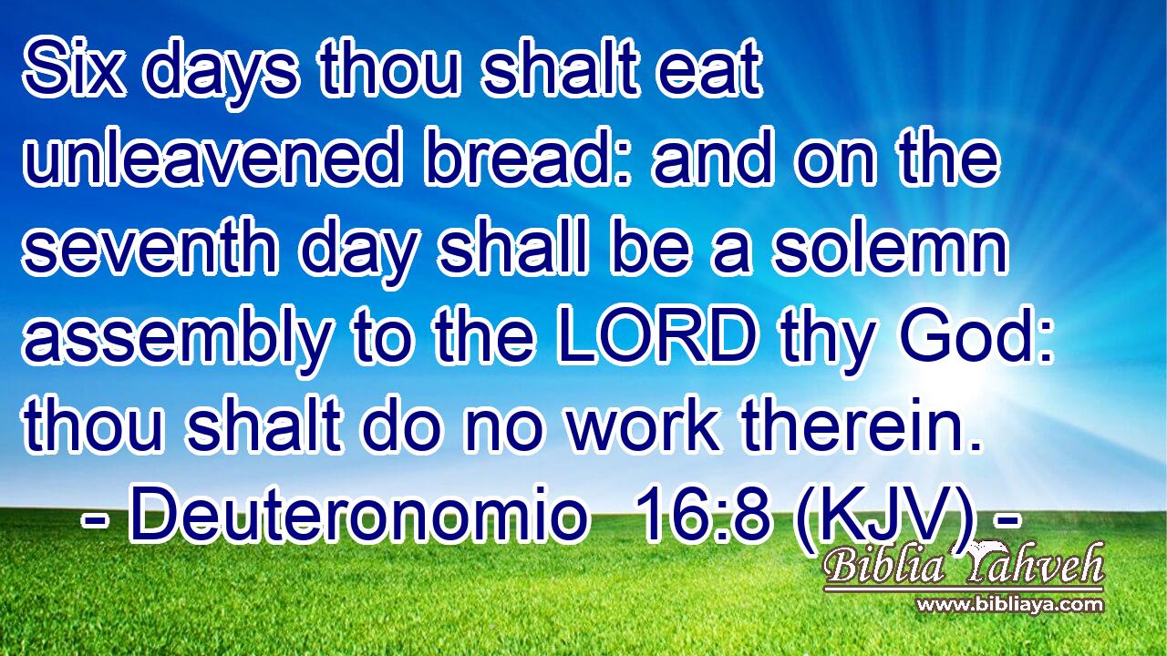 Six days thou shalt eat unleavened bread: and on the seventh day shall be a solemn assembly to the LORD thy God: thou shalt do no work therein.