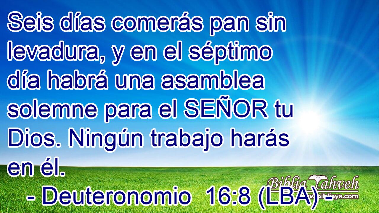 Seis días comerás pan sin levadura, y en el séptimo día habrá una asamblea solemne para el SEÑOR tu Dios. Ningún trabajo harás en él.