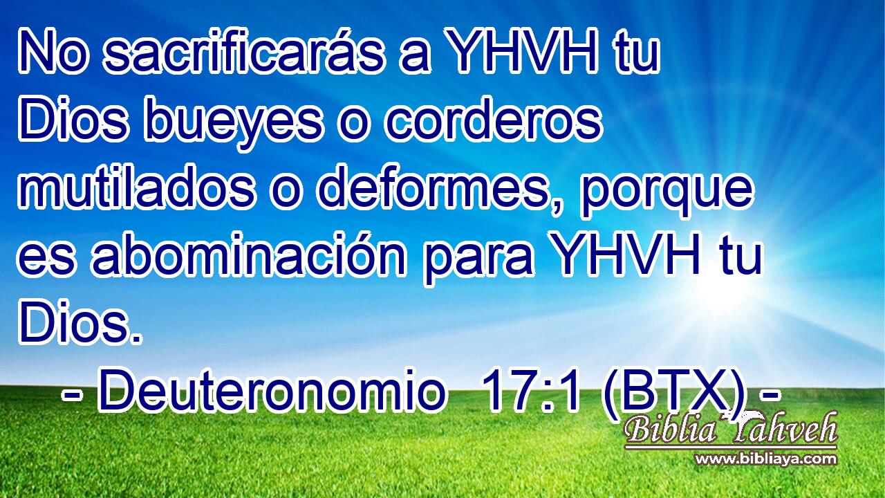 No sacrificarás a YHVH tu Dios bueyes o corderos mutilados o deformes, porque es abominación para YHVH tu Dios.