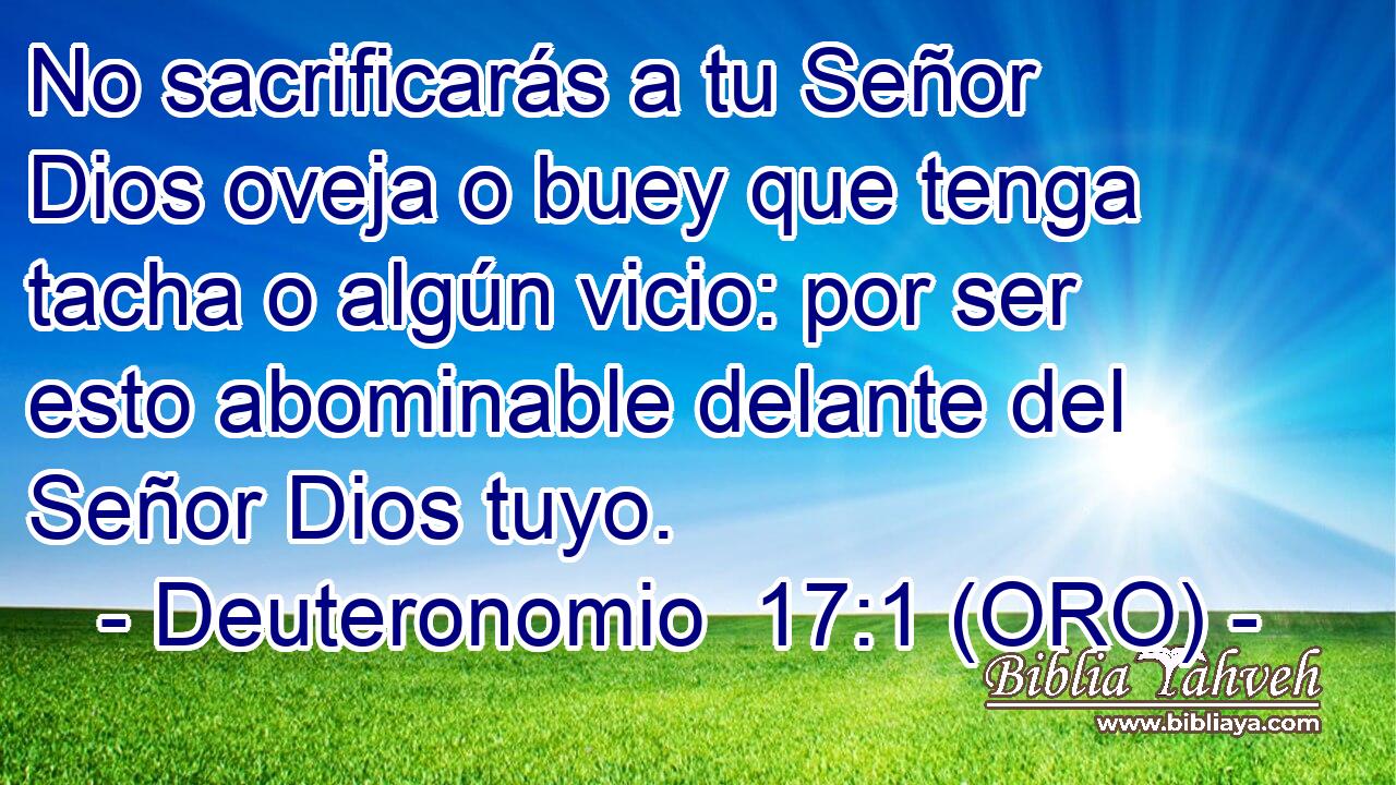  No sacrificarás a tu Señor Dios oveja o buey que tenga tacha o algún vicio: por ser esto abominable delante del Señor Dios tuyo. 