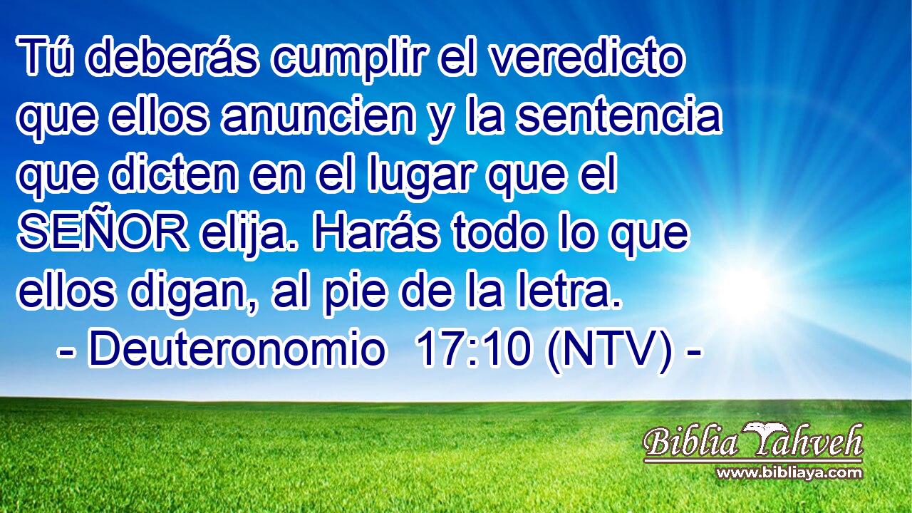 Tú deberás cumplir el veredicto que ellos anuncien y la sentencia que dicten en el lugar que el SEÑOR elija. Harás todo lo que ellos digan, al pie de la letra.