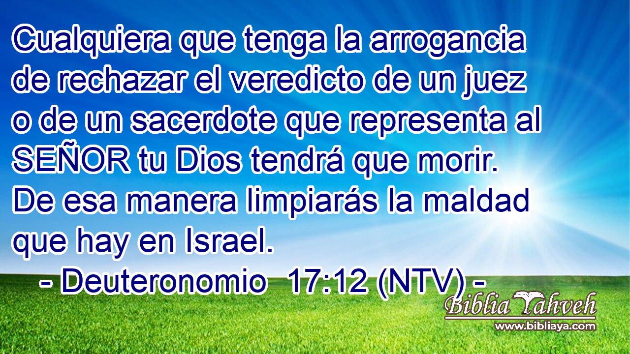 Cualquiera que tenga la arrogancia de rechazar el veredicto de un juez o de un sacerdote que representa al SEÑOR tu Dios tendrá que morir. De esa manera limpiarás la maldad que hay en Israel.