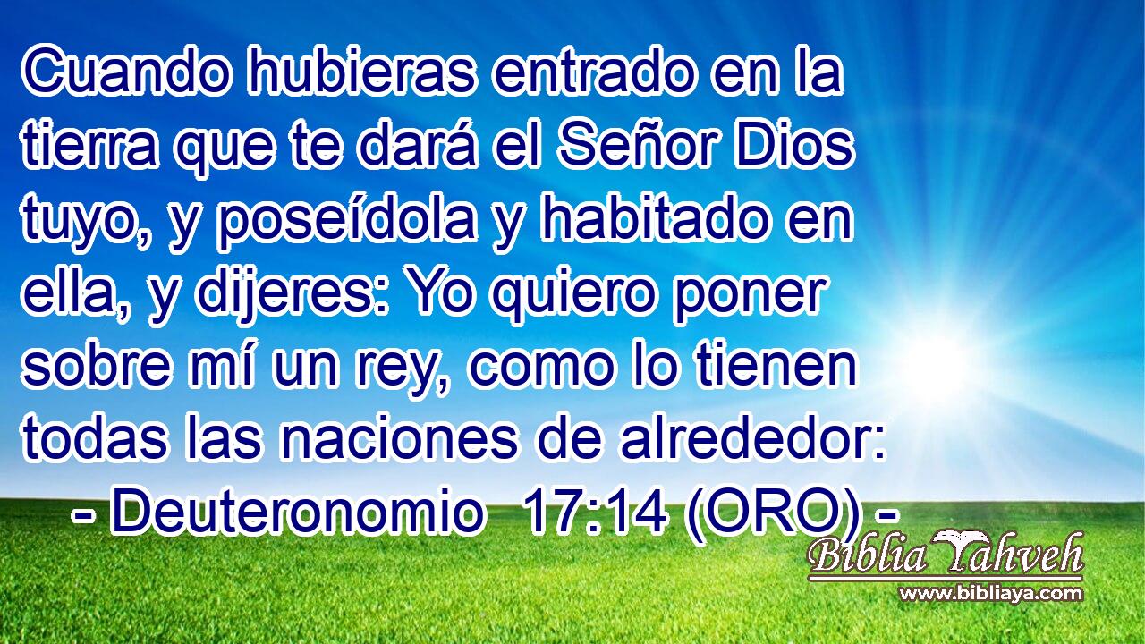  Cuando hubieras entrado en la tierra que te dará el Señor Dios tuyo, y poseídola y habitado en ella, y dijeres: Yo quiero poner sobre mí un rey, como lo tienen todas las naciones de alrededor: 
