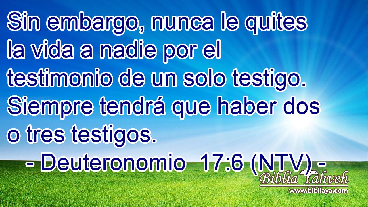 Sin embargo, nunca le quites la vida a nadie por el testimonio de un solo testigo. Siempre tendrá que haber dos o tres testigos.