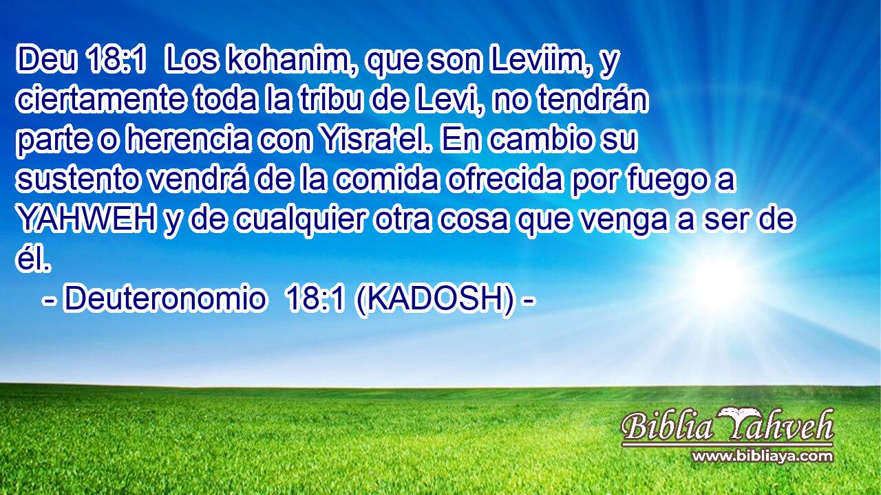  Los kohanim, que son Leviim, y ciertamente toda la tribu de Levi, no tendrán parte o herencia con Yisra'el. En cambio su sustento vendrá de la comida ofrecida por fuego a YAHWEH y de cualquier otra cosa que venga a ser de él. 