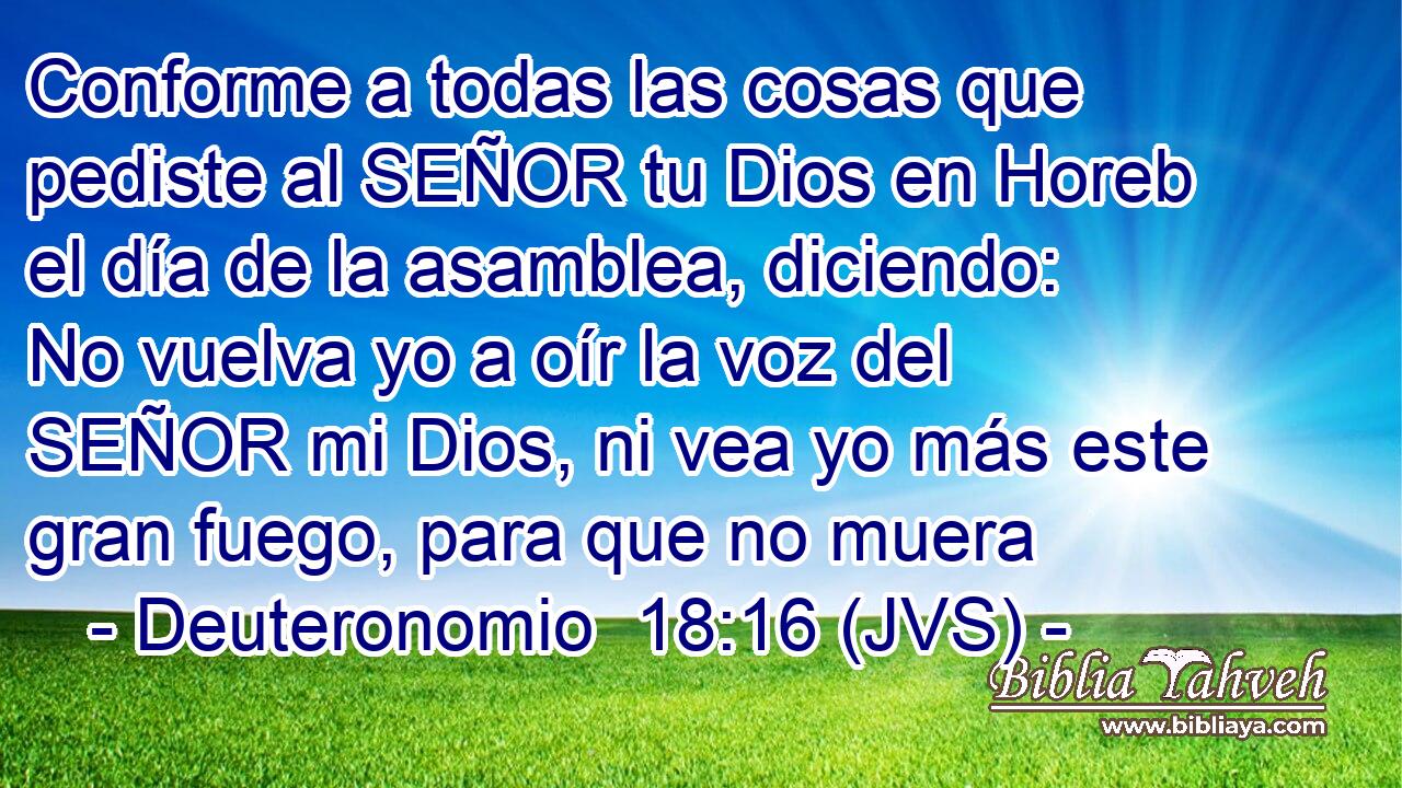 Conforme a todas las cosas que pediste al SEÑOR tu Dios en Horeb el día de la asamblea, diciendo: No vuelva yo a oír la voz del SEÑOR mi Dios, ni vea yo más este gran fuego, para que no muera