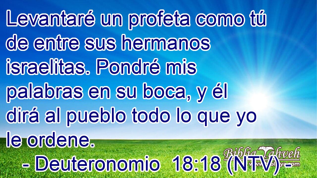 Levantaré un profeta como tú de entre sus hermanos israelitas. Pondré mis palabras en su boca, y él dirá al pueblo todo lo que yo le ordene.