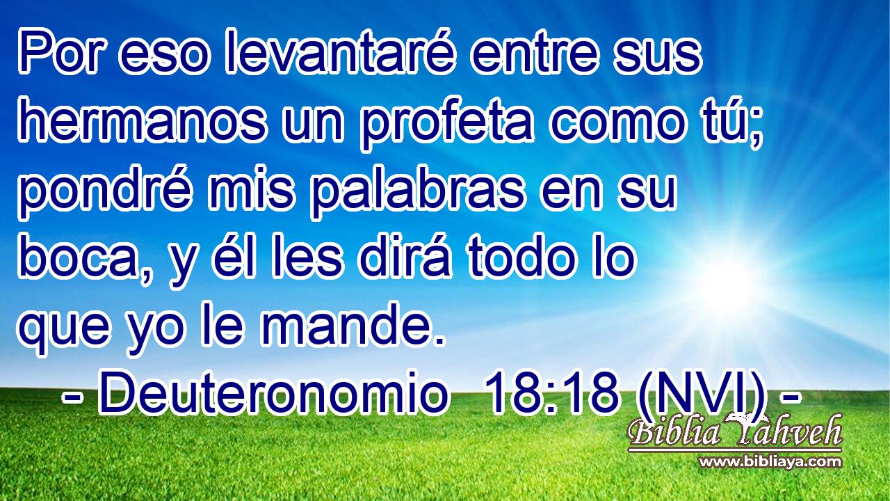  Por eso levantaré entre sus hermanos un profeta como tú; pondré mis palabras en su boca, y él les dirá todo lo que yo le mande. 