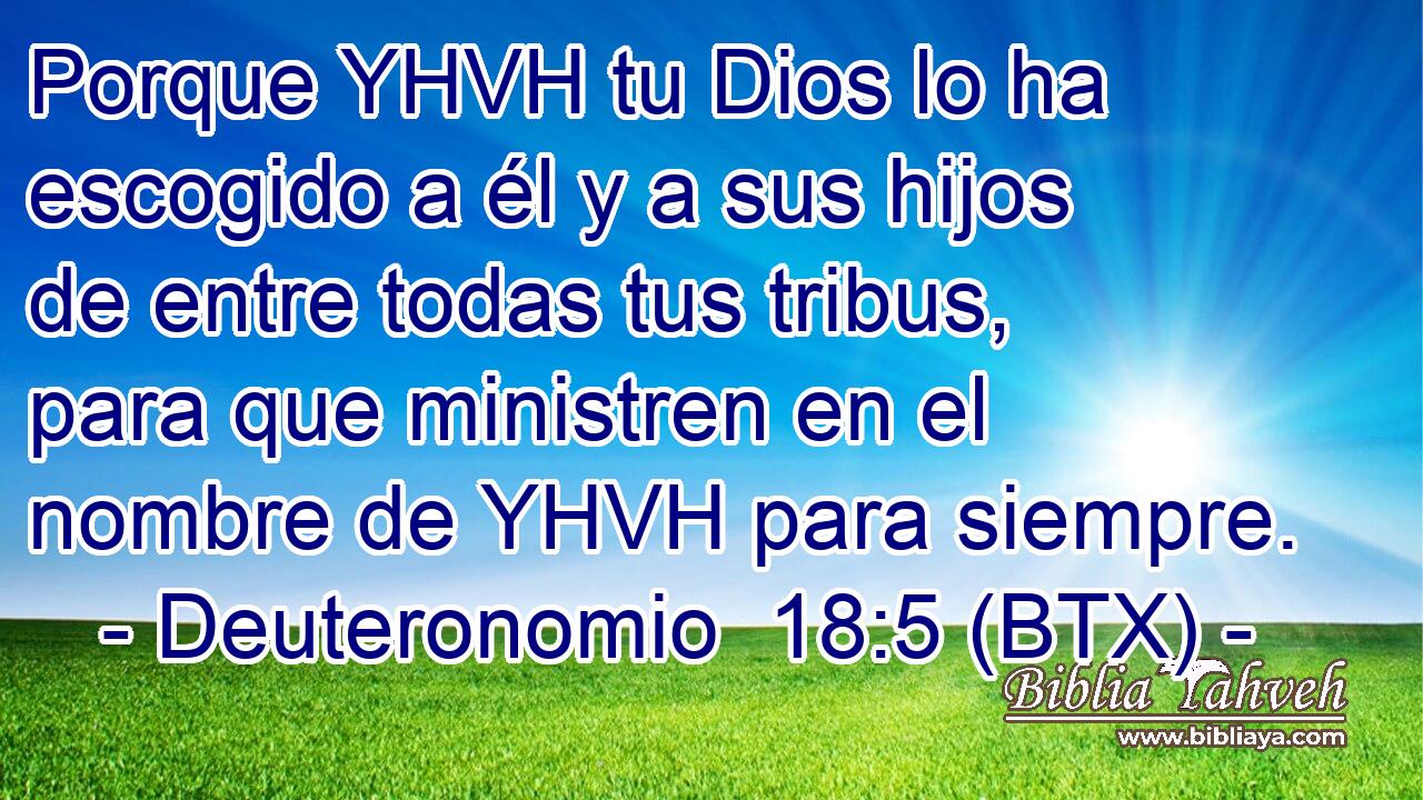 Porque YHVH tu Dios lo ha escogido a él y a sus hijos de entre todas tus tribus, para que ministren en el nombre de YHVH para siempre.