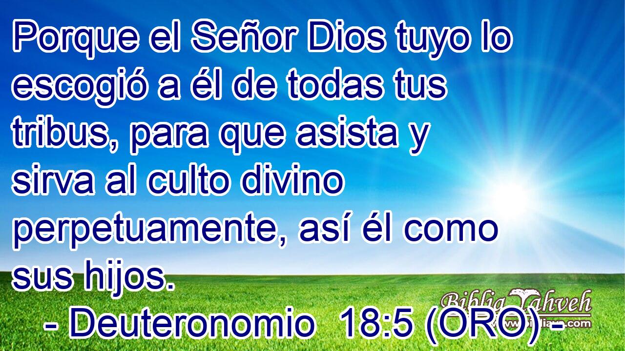  Porque el Señor Dios tuyo lo escogió a él de todas tus tribus, para que asista y sirva al culto divino perpetuamente, así él como sus hijos. 