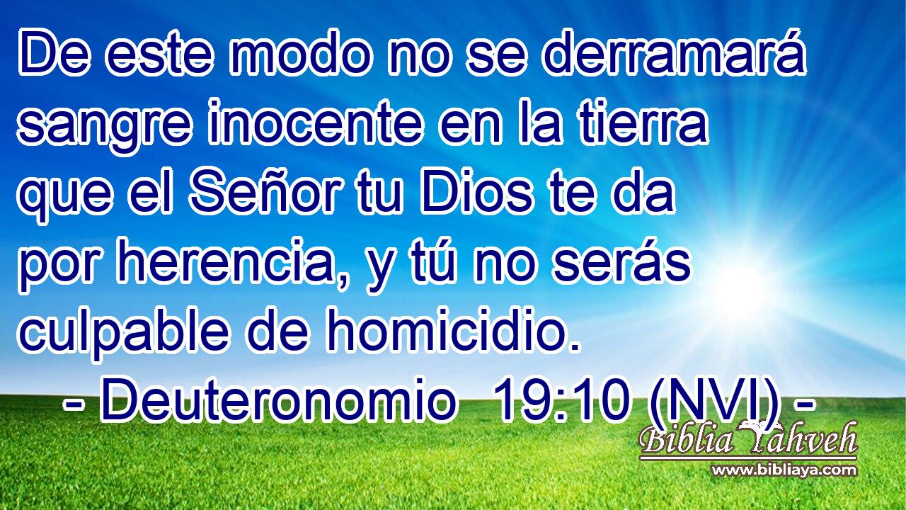  De este modo no se derramará sangre inocente en la tierra que el Señor tu Dios te da por herencia, y tú no serás culpable de homicidio. 