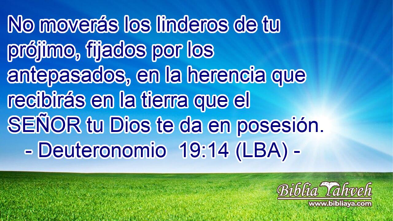 No moverás los linderos de tu prójimo, fijados por los antepasados, en la herencia que recibirás en la tierra que el SEÑOR tu Dios te da en posesión.
