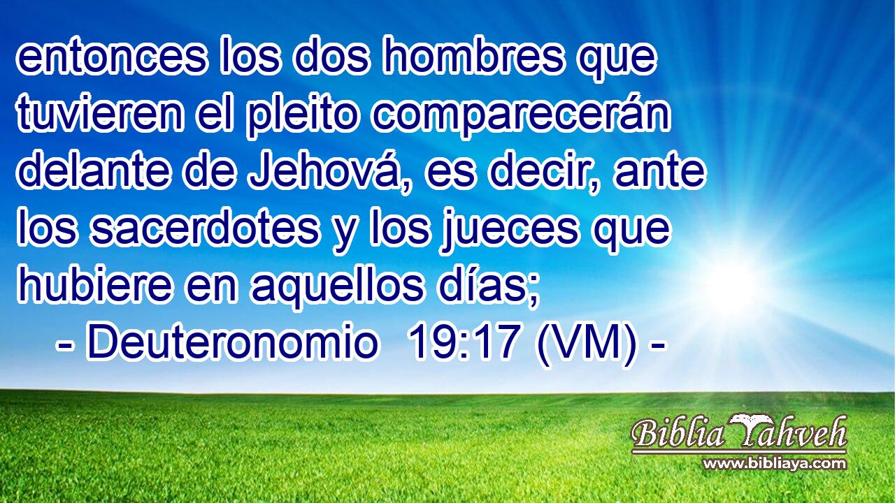  entonces los dos hombres que tuvieren el pleito comparecerán delante de Jehová, es decir, ante los sacerdotes y los jueces que hubiere en aquellos días; 