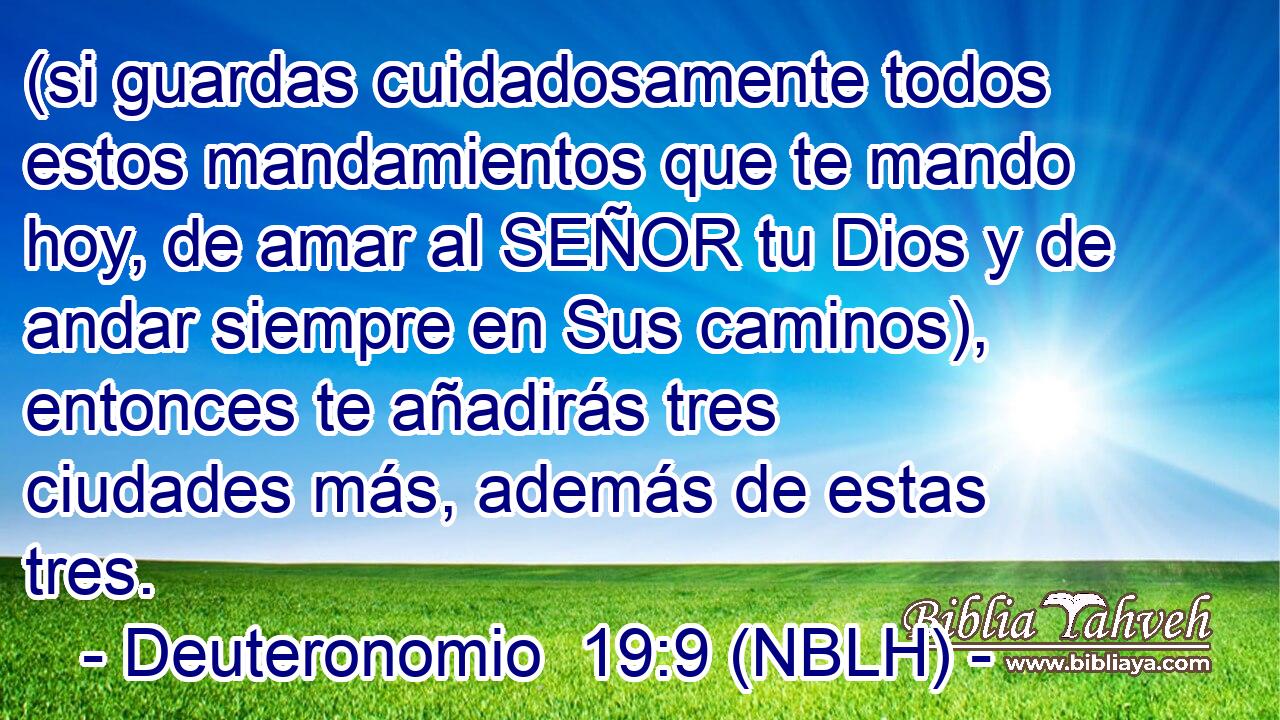  (si guardas cuidadosamente todos estos mandamientos que te mando hoy, de amar al SEÑOR tu Dios y de andar siempre en Sus caminos), entonces te añadirás tres ciudades más, además de estas tres. 