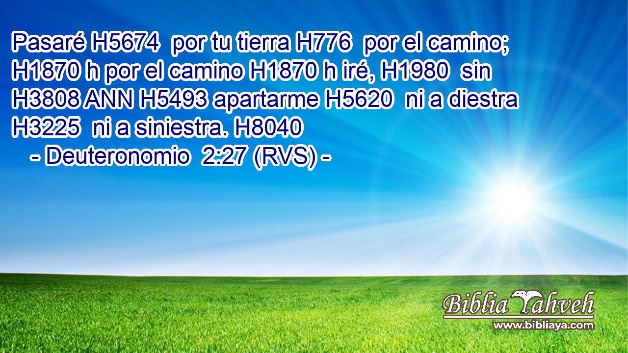 Pasaré H5674  por tu tierra H776  por el camino; H1870 h por el camino H1870 h iré, H1980  sin H3808 ANN H5493 apartarme H5620  ni a diestra H3225  ni a siniestra. H8040  